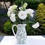 Decorative Ceramic Pitcher Vase, Green and White Floral Pattern, Flower Vase for Home Decor (Medium)