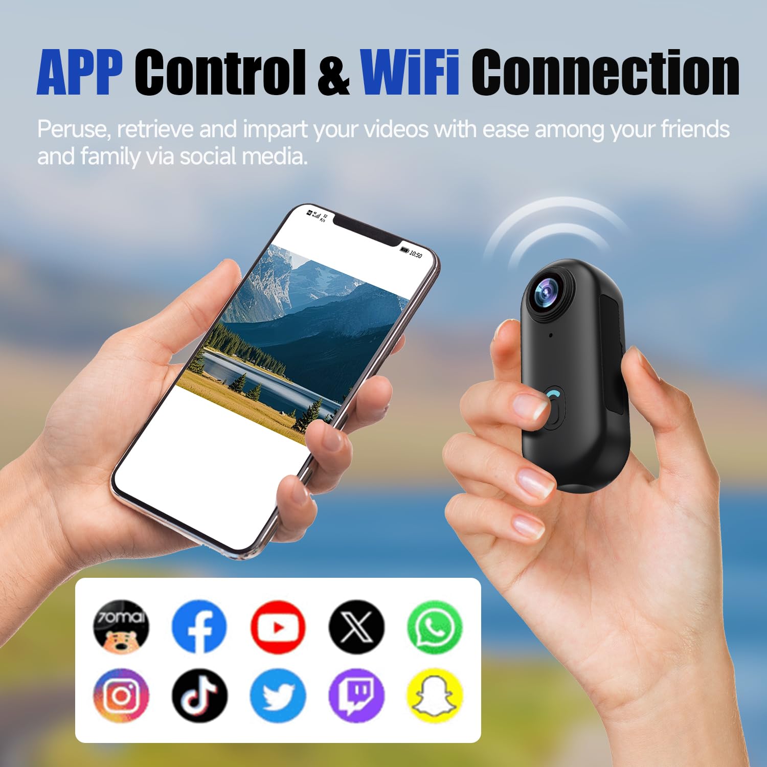 Mini caméra 4K 64 Go, WiFi POV, étanche, portable, mains libres, vue ultra grand angle, montage n'importe où pour animaux de compagnie, cyclisme, natation, vlogging, noir