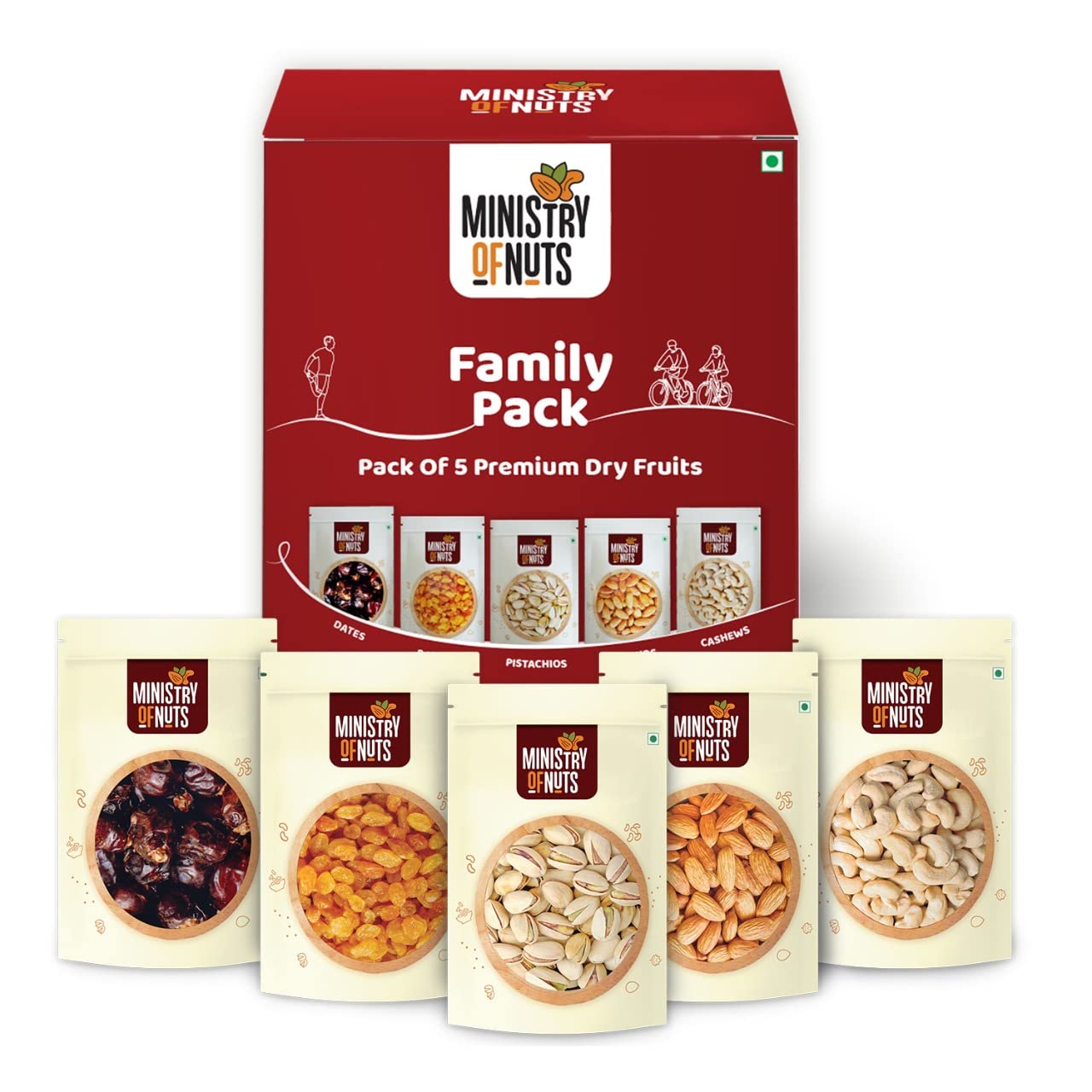 MINISTRY OF NUTS Family Pack Of 5 Mini Premium Dry Fruits California Almonds 50g, California Pistachios 50g Whole Cashew Nuts 50g, Seedless Raisins 50g & Omani Dates 50g Total 250G (B0B4DTS749) Amazon Price History, Amazon Price Tracker