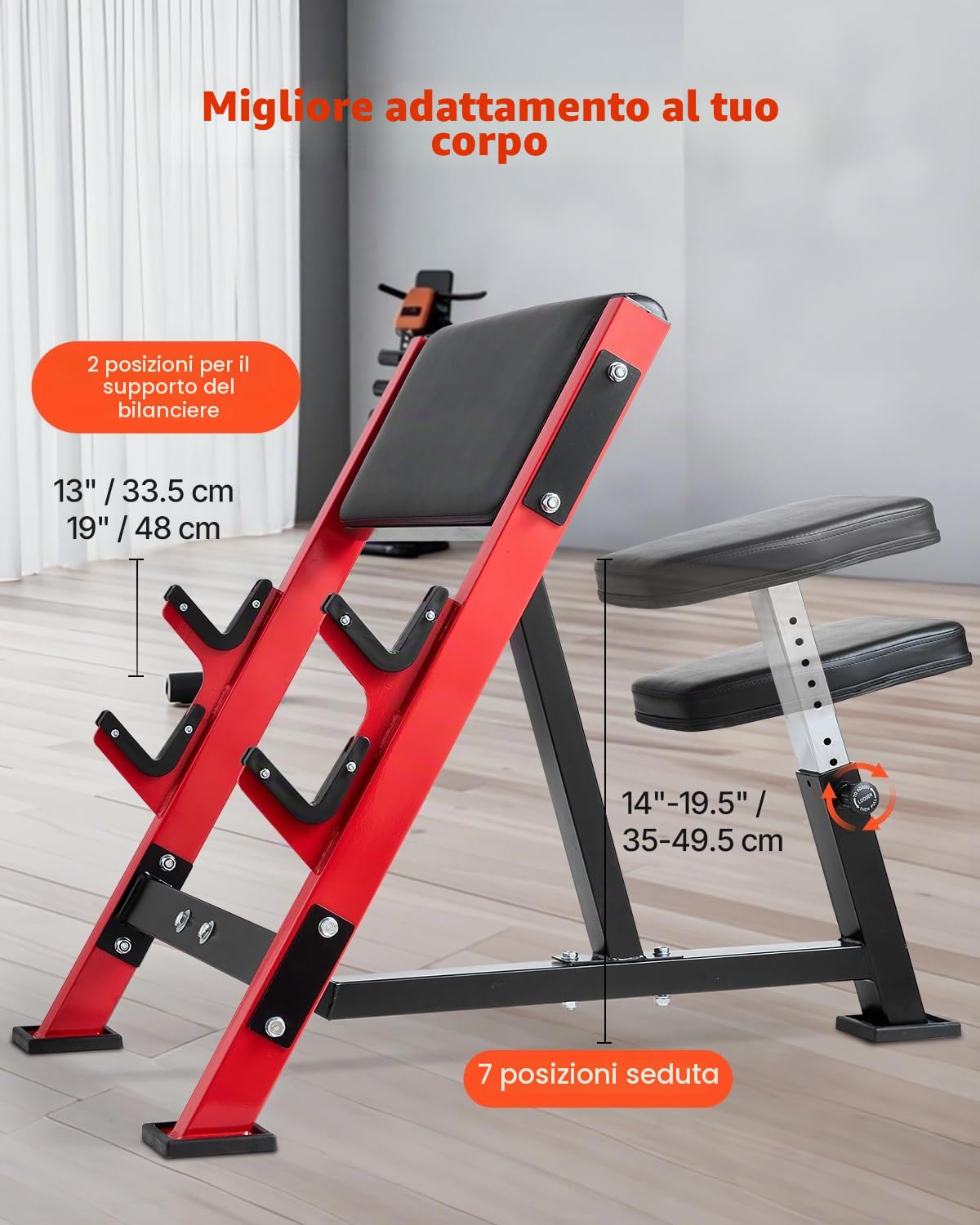 VEVOR Panche per Allenamento Forza per Bicipiti, Carico 300 kg, Stazione per Bicipiti con Manubrio e Bilanciere Isolati per Braccio Seduto, Panca per Pesi Regolabile con Supporti per Barre