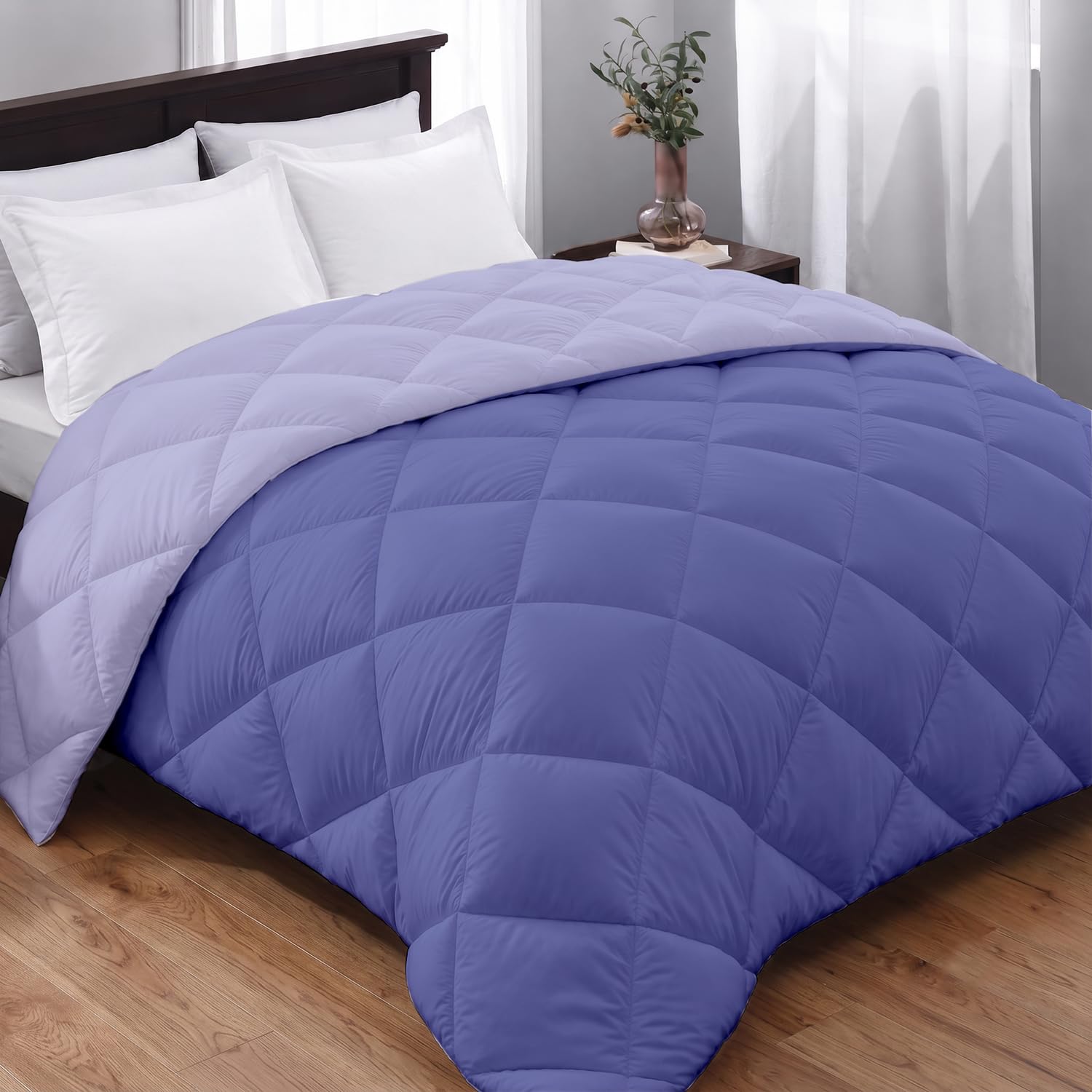 AYKA Reversible Comforter 220 GSM Microfiber Reversible AC Comforter/Blanket for Winter/Quilt/Duvets for King Size Double Bed Comforter (Lavender & Blueberry, Double)-image-49