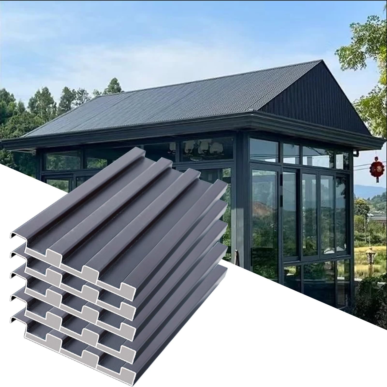 Btyqkzvpm 5Pc Aluminum Roofing Panels, Insulated Aluminum Corrugated Roof Panels, Length 0.8-1.5M, Connectable(,L- 1.4M/4.6Ft)