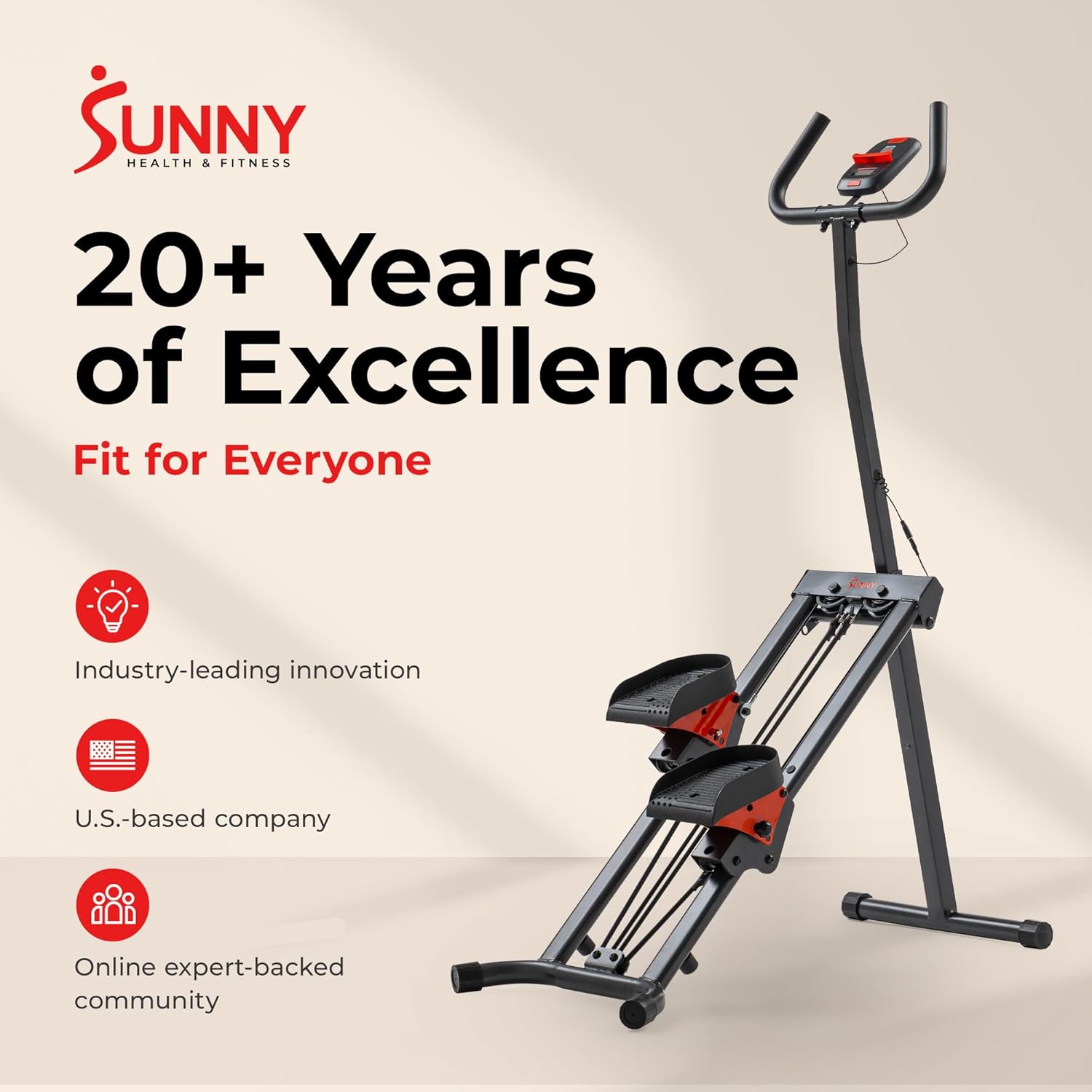 Sunny Health & Fitness Smart Foldable Cardio Stair Stepper, Vertical Climber Exercise Machine for Home Workout, Extended Step Range