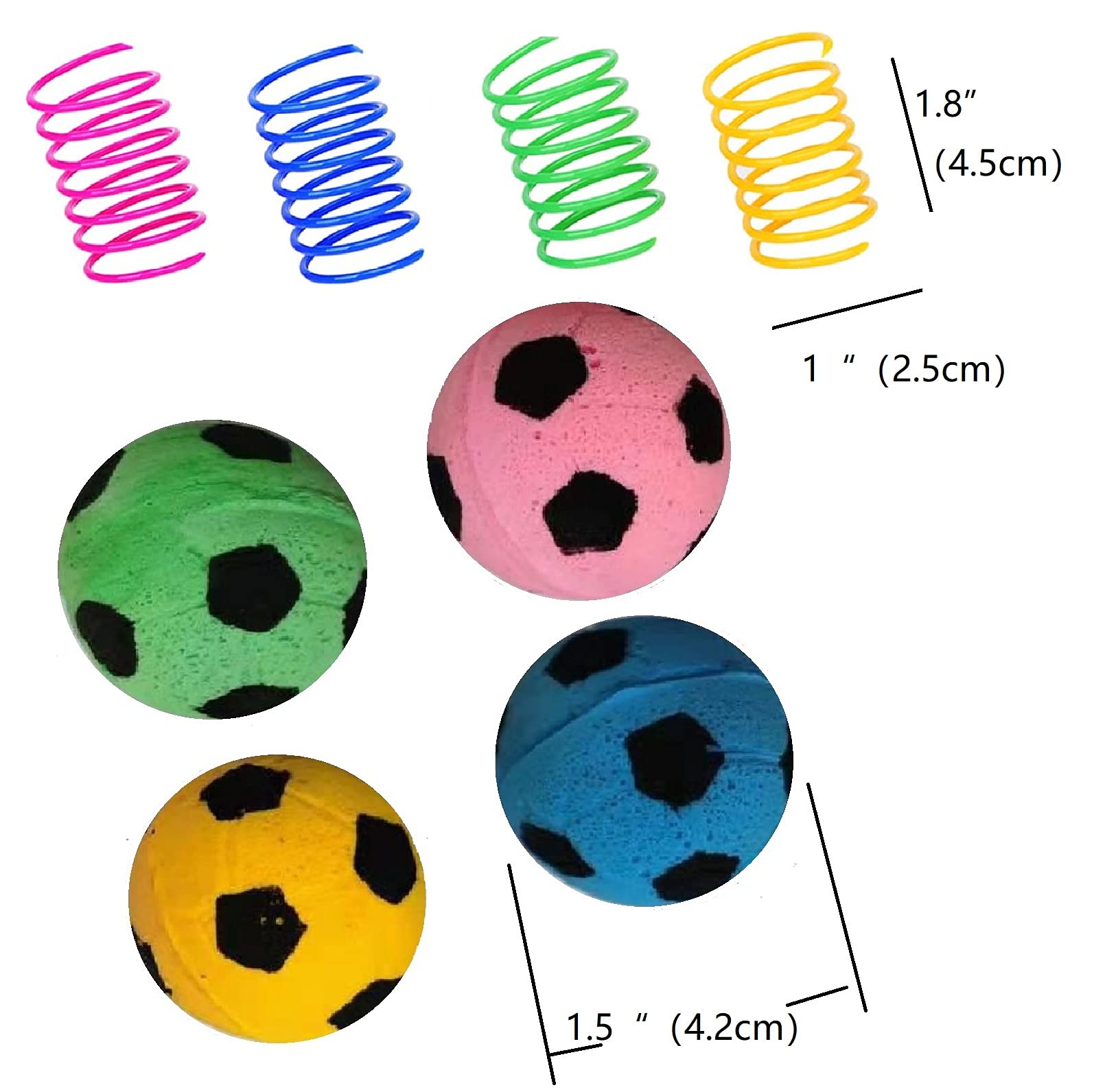 GINFH Cat Foam Ball Cat Sponge Ball Toy Cat Soccer Ball Toy (4Balls&4Spring)