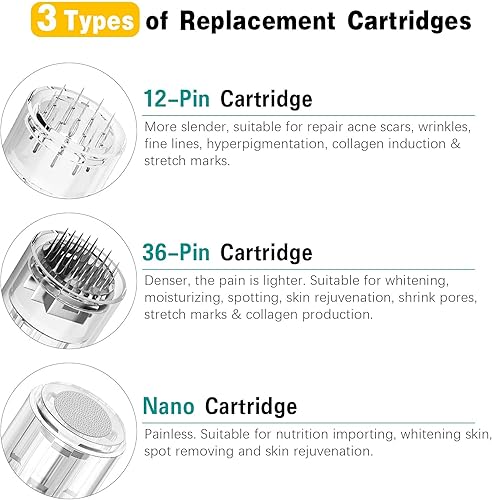 Miniatura 7 de Microneedling Pen - Bolígrafo eléctrico Derma kit profesional con 20 cartuchos de repuesto bolígrafo de microaguja con bolsa de almacenamiento para