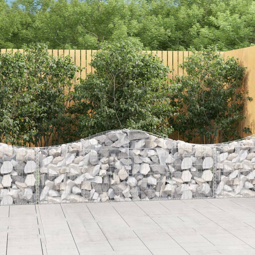 5 cestas para gaviones con arco alto, 200 x 30 x 60/80 cm, alambre galvanizado | Pared de gavión estable como barrera arqueada de jardín y privacidad para terraza, jardín delantero o exterior.