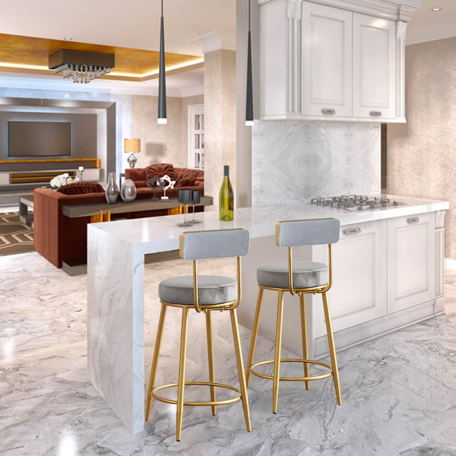 Set di sedie da bar imbottita in finto lino grigio chiaro Duette