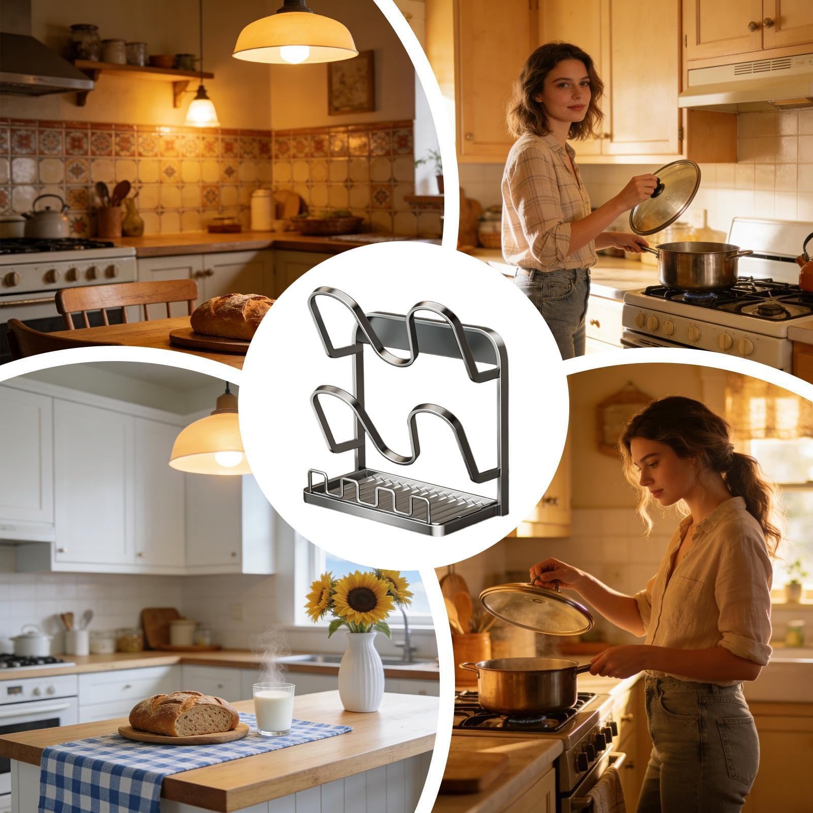 Organizer Für Topfdeckel Mit Tropfschale, Platzsparende Und Non-Slip