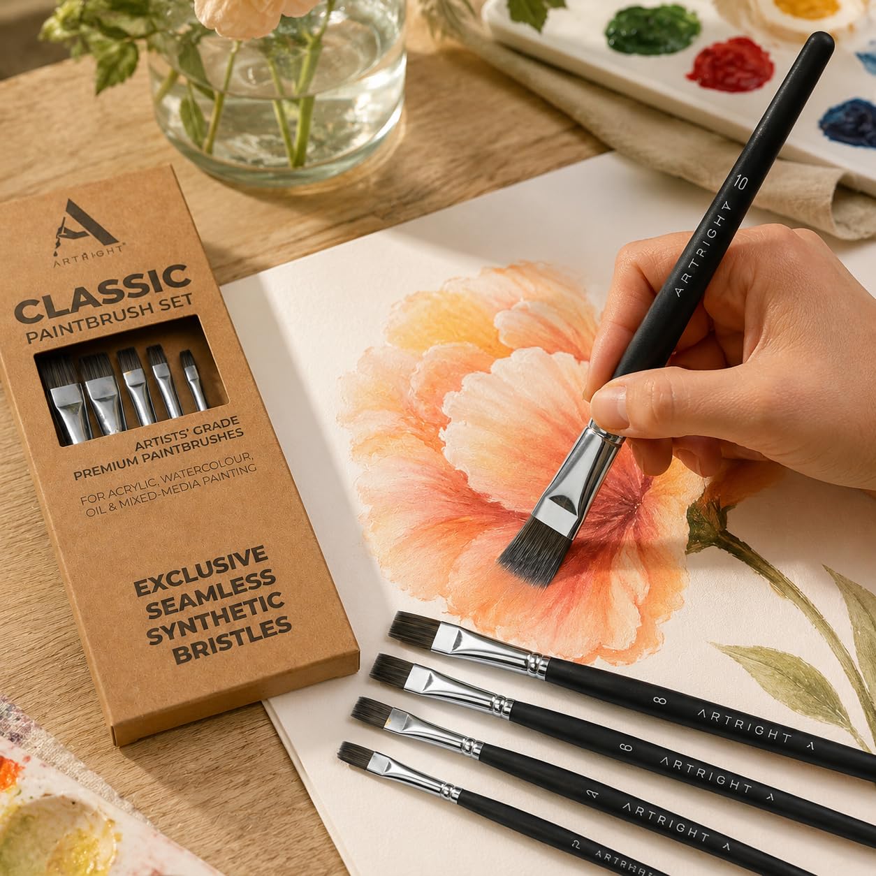Artright Flat Blender Paintbrush Combo Set of 5pcs, Premium Artist Brushes for Acrylic, Watercolor Painting, Ideal for Marking, Blending, Shading, Useful for Beginner & Professional, Synthetic Bristle 1
