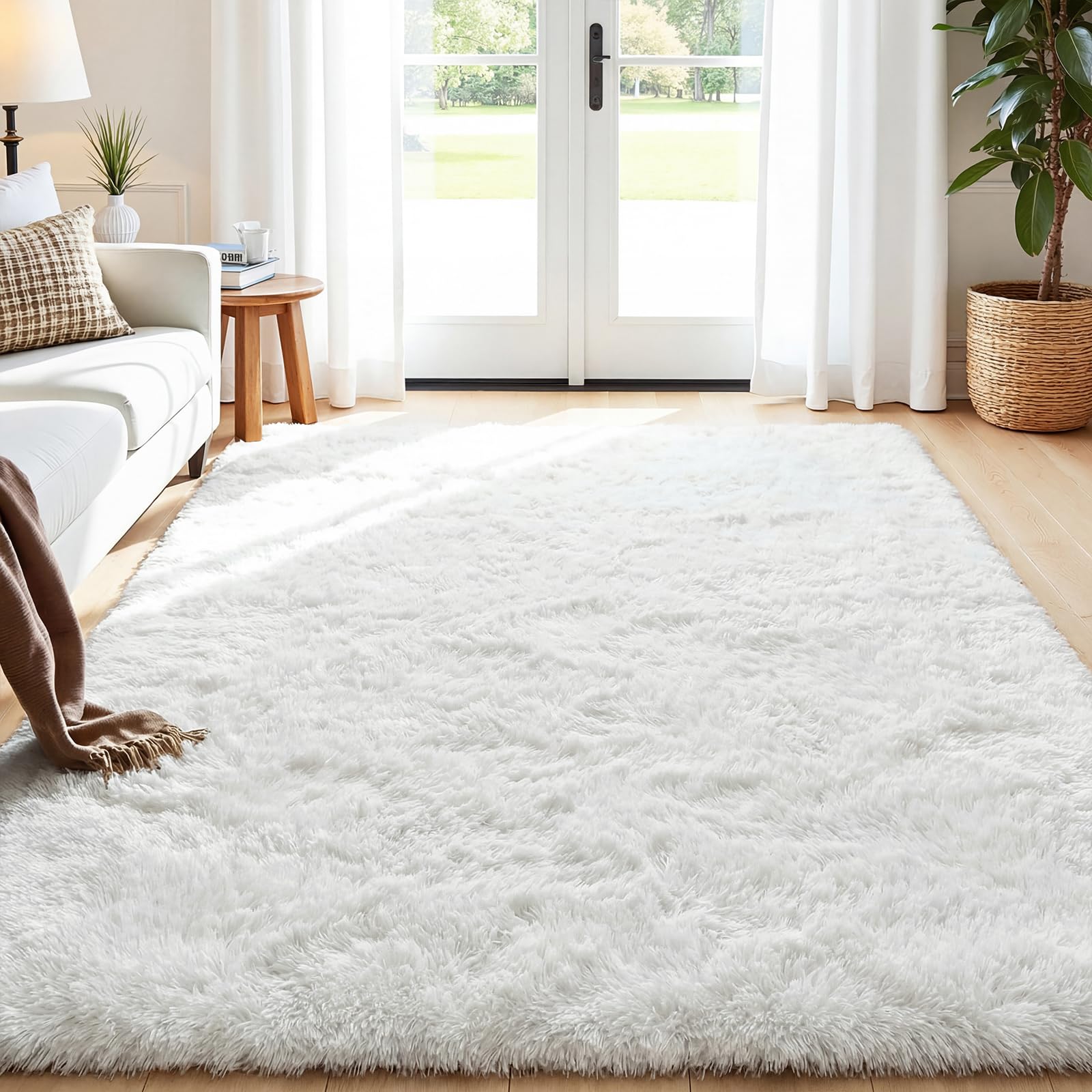 Enyhom Hochflor Flauschig Teppich Wohnzimmer Waschbar 160x230 cm, Weiß | Anti Rutsch Unterseite, Groß Weich Moderner Teppiche für Schlafzimmer, Kinderzimmer