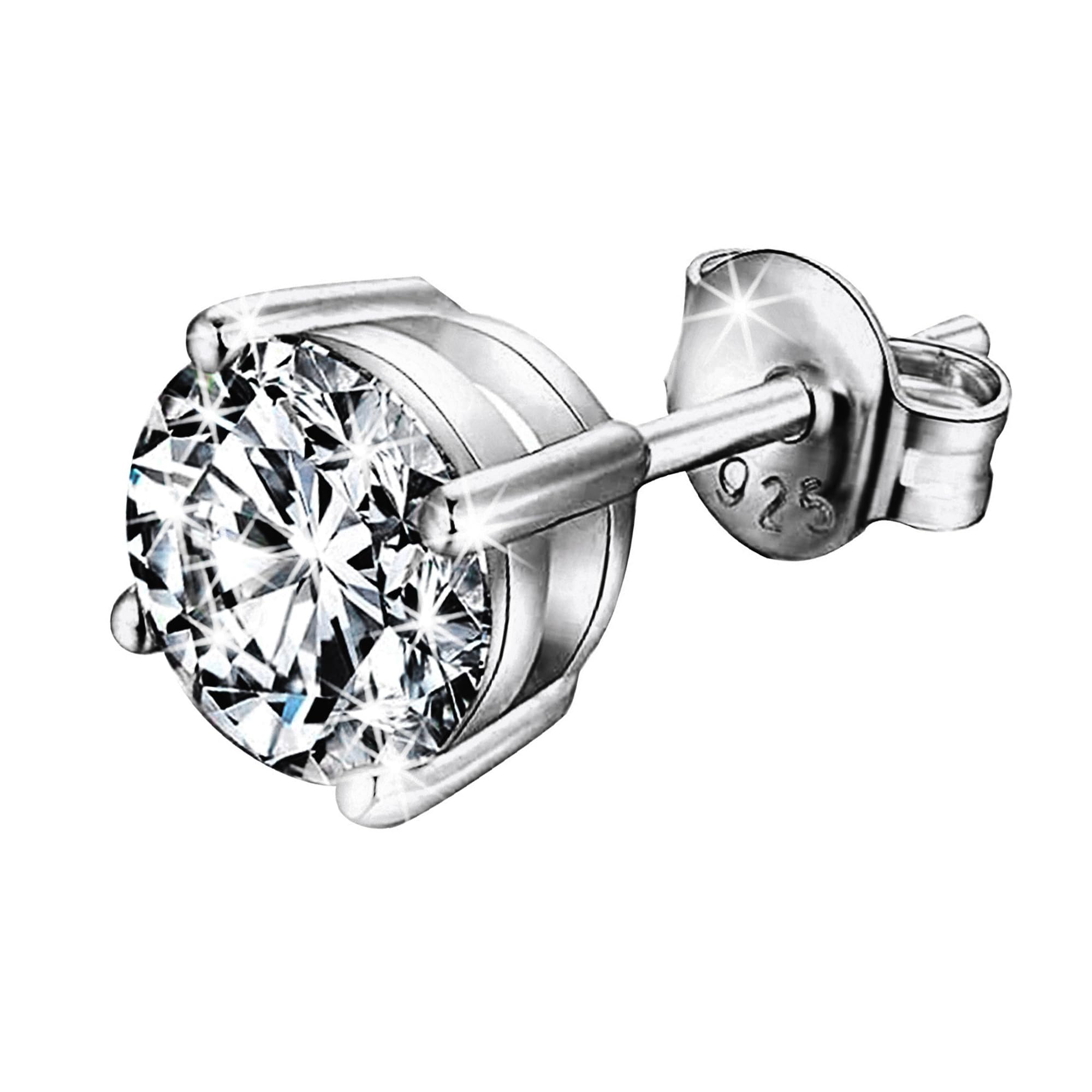 SIVYAA Mens Single White Round Solitaire Diamond Stud Earrings | Pure 925 Sterling Silver | Brilliant Cut Cubic Zirconia 4 Prong Ear Tops | Gift Item for Men and Boys | 6 Month Warranty, 5MM (B0CK6QSHZ1) Amazon Price History, Amazon Price Tracker