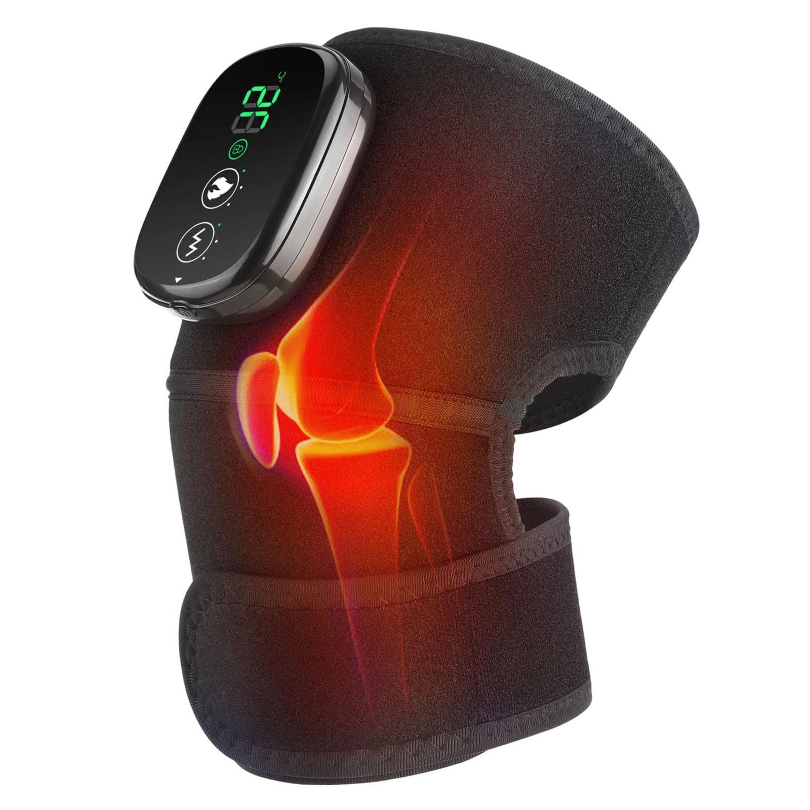 Masajeador de rodillas con calor,Rodillera térmica con masaje, Vibración y calor de cobertura completa, Rodillera térmica, 3 modos de vibración ajustables y temperatura
