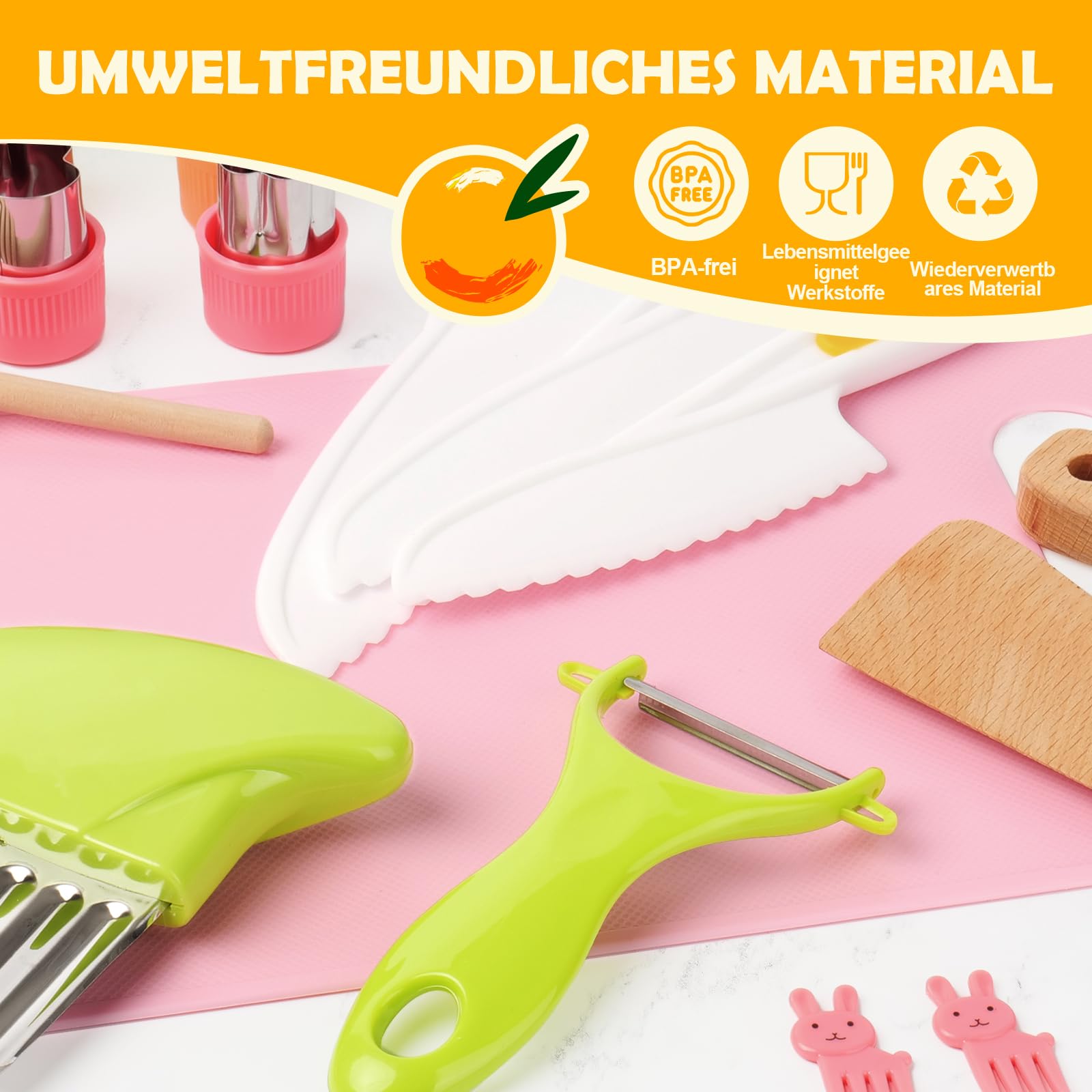 Maclucky Kindermesser-Set, 25-teilig – Sicheres Kochset Für Kleine Köche Ab 3 Jahren