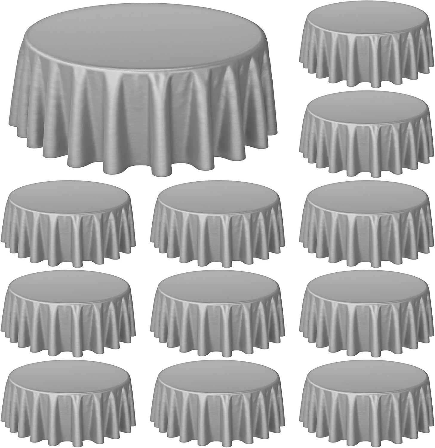 Buryeah 12 Pcs 84 Inch Silver Gray Round Plastic Disposable Table Cloth Waterproof Tablecloth Circle Table Covers for Bridal Wedding Birthday Party Gender Reveal Baby Shower