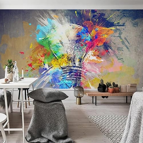 Miniatura 2 de Mural de pared de graffiti pintado a mano, bombilla de acuarela 3D, papel tapiz autoadhesivo para despegar y pegar, adhesivo extraíble, decoración