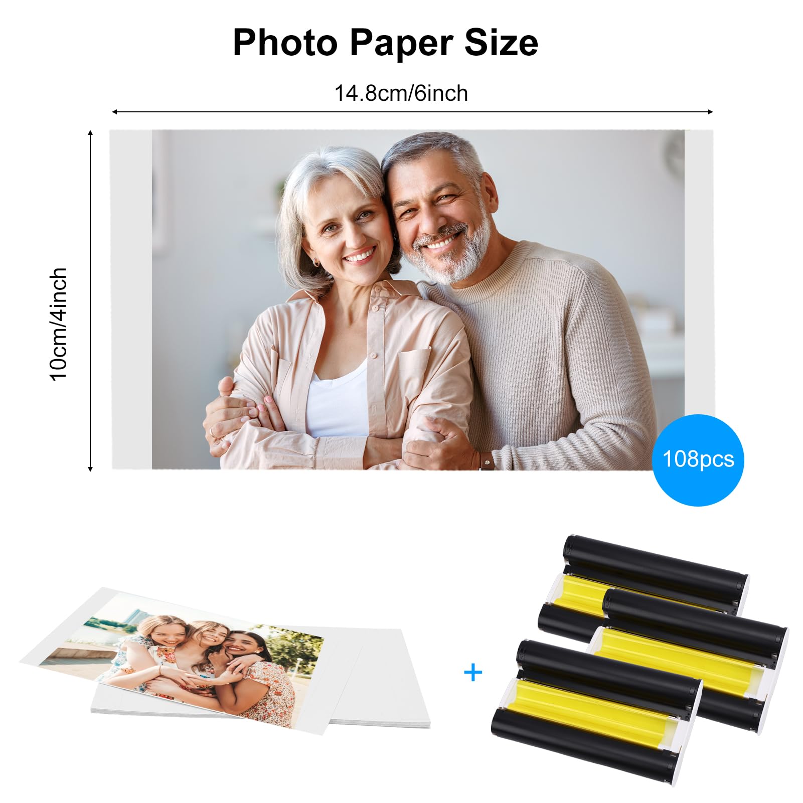 108 sztuk papieru fotograficznego i 3 wstążki 4x6 cali błyszczący papier fotograficzny szybkoschnący laminacja do druku sublimacyjnego Kompatybilny z CP1300 CP1200 CP910 CP900