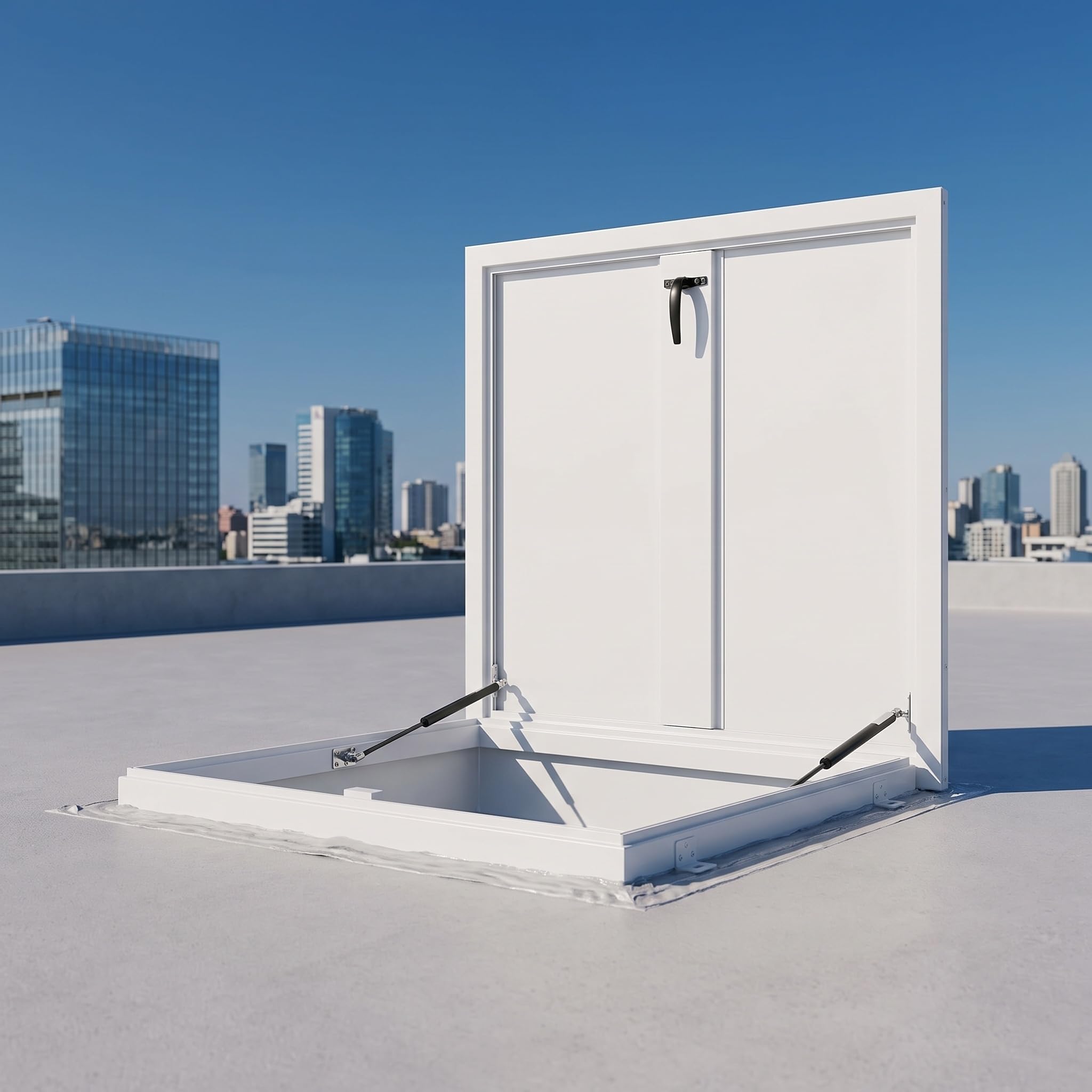 Trappe Daccès Au Toit en Alliage Daluminium, Porte De Sécurité Verrouillable avec Poignée, Plaque De Recouvrement étanche pour Tête De Puits White, 35.82" L × 35.82" W