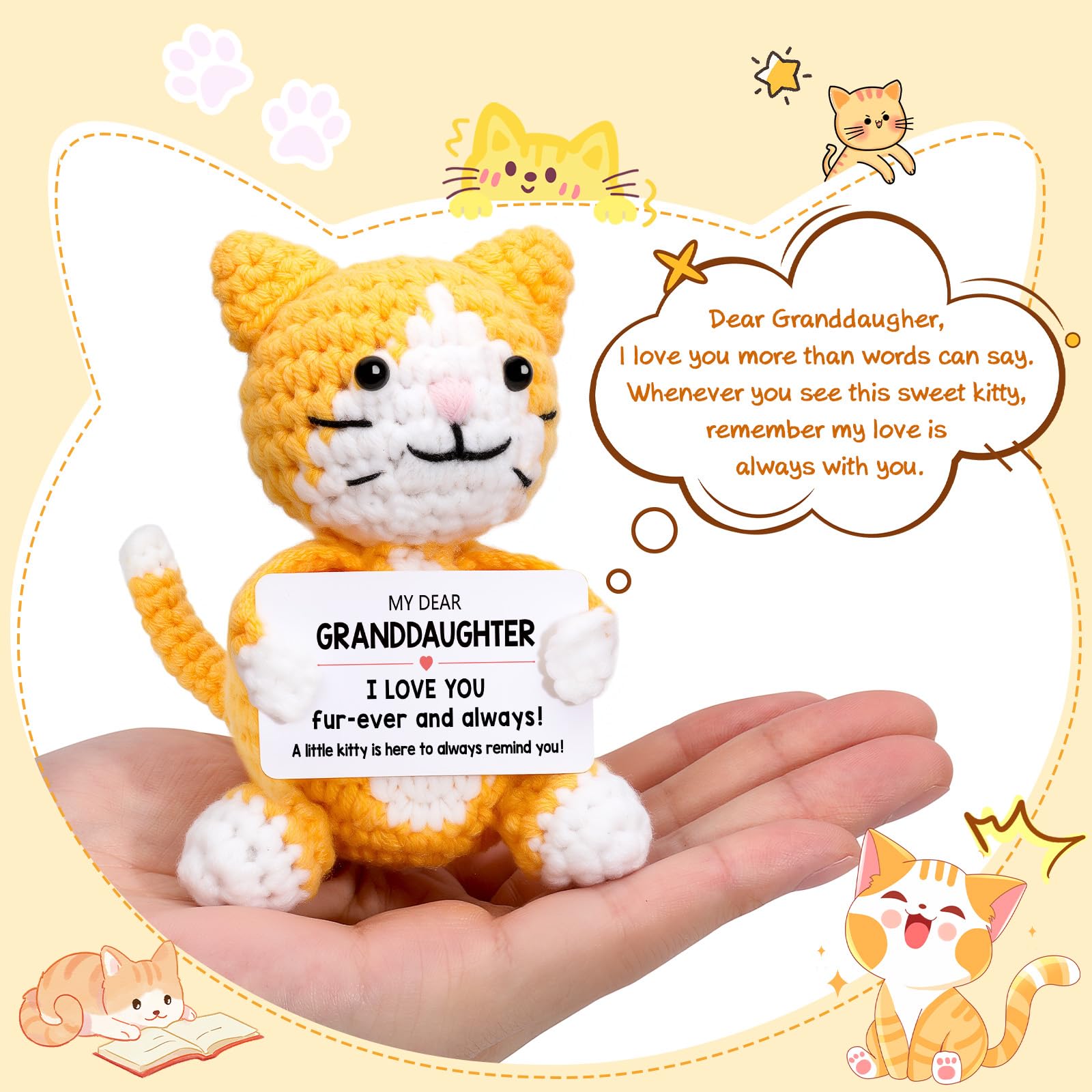 Funny Cat Mothers Day Granddaughter Gifts from Grandma Grandpa, Birthday Graduation Gifts for Granddaughter from Grandparents, Mini Cute Cool Stuff Things I Love You Present, Small Sweet Emotional Cat