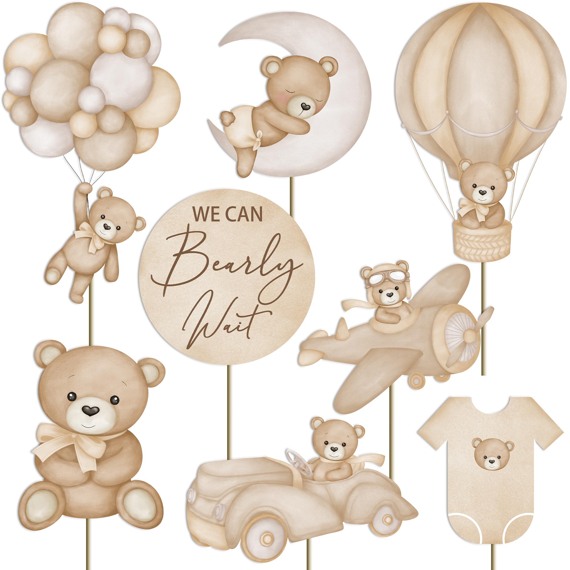 Photo 1 of 16Pcs We Can Bearly Wait Centerpieces for Baby Shower Decorations Bear Baby Shower for Boys Birthday Party Supplies (brown)