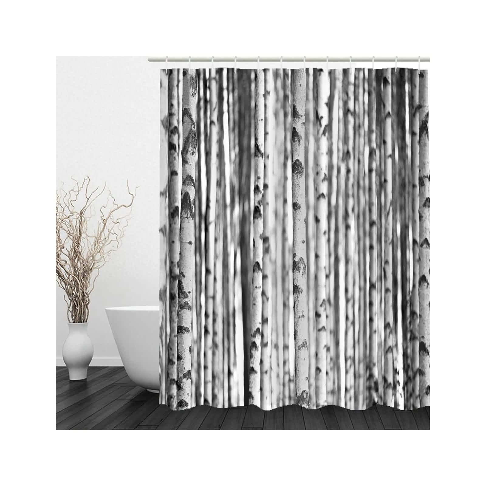 Cortina De Baño Ventana Ducha Original Forma del Tronco Impermeable Gray 220x180cm