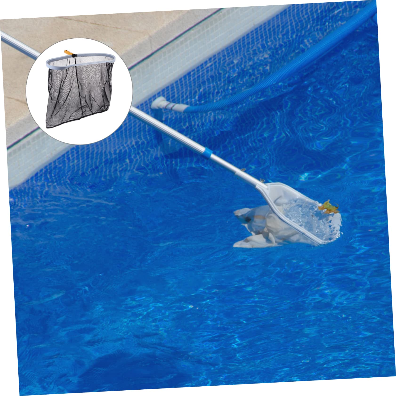 Gatuida Épuisette de Fond de Piscine Portable Noire Filet Robuste pour Nettoyage et Débris Outil Pratique pour Bassin et Étang Cadre Alliage Daluminium