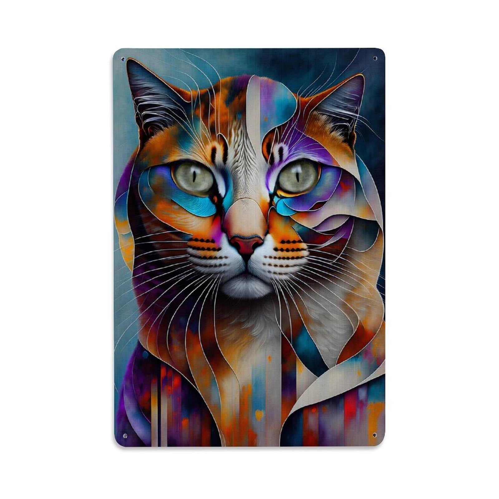 Portrait Nature Animal Cats Energetic Pets Wildlife Culture Metal Tin Sign Plaque Wall Decor for Cafe, Man Cave, Club Bar, Office, Home Garden Round Metal Poster 8x12Inch