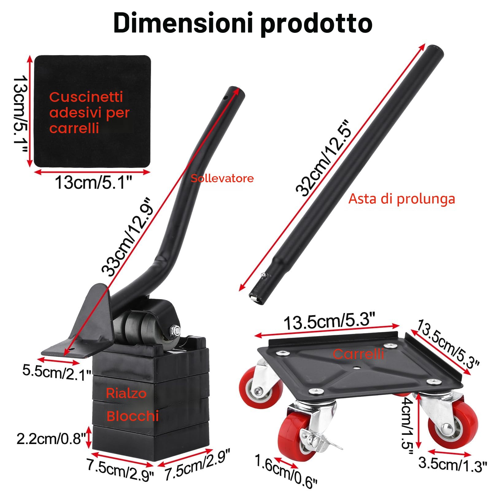LESOLEIL Sollevatore Mobili Pesanti, Kit Rotelle per Spostare Mobili con 360 Gradi rotelle e freni per Spostare Mobili Pesanti, Frigorifero, Divano, Carico Fino a 800KG