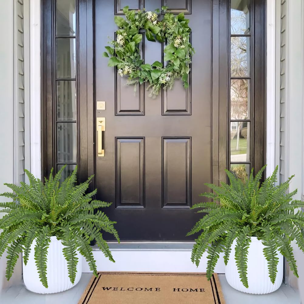 Hollyone Bouquet de fougères artificielles de 84 cm pour l'extérieur, fausse gerbe de fougère de Boston, grande plante de fougère en buisson pour l'intérieur, décoration de maison, rebord de fenêtre