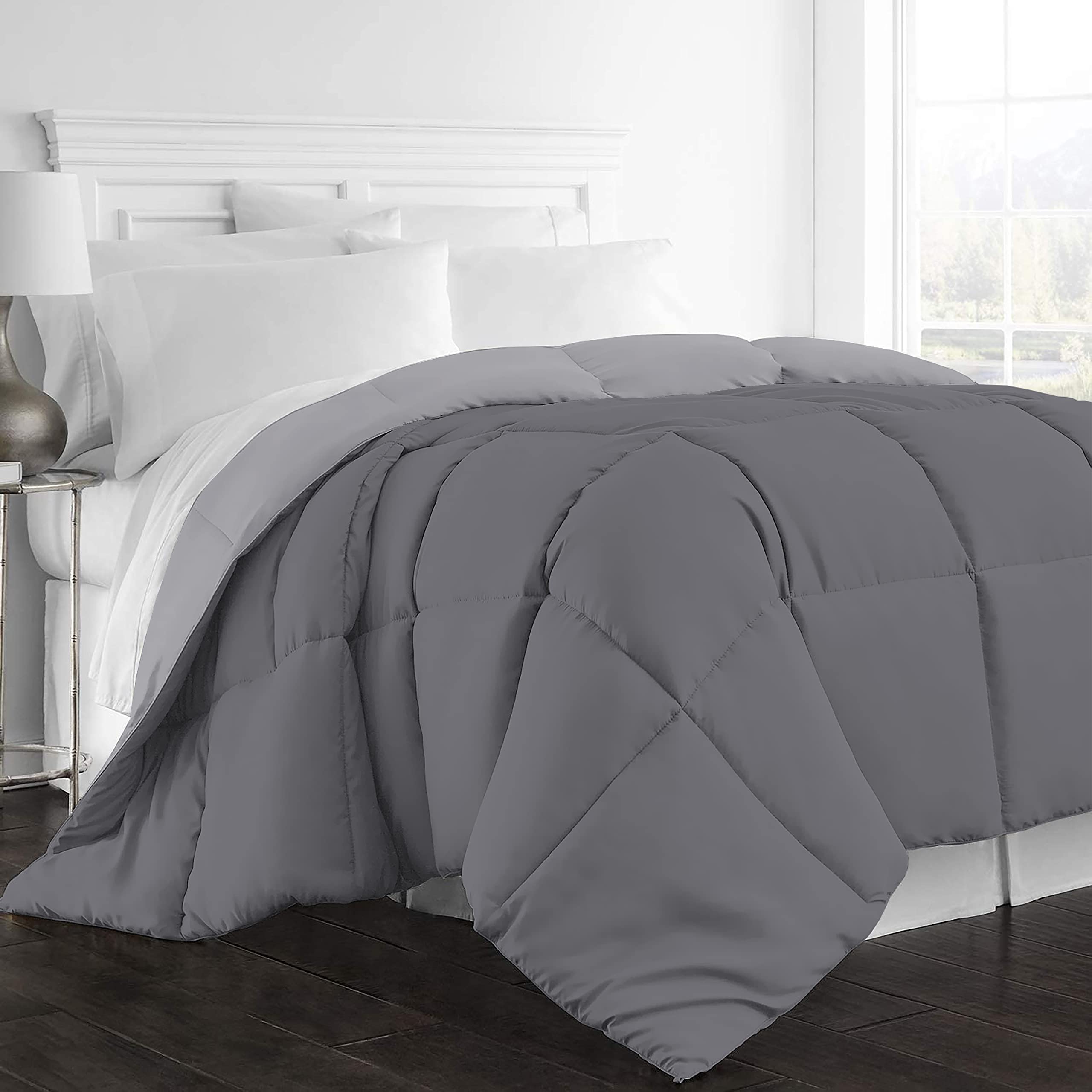 Day Care -Quilted Bedding Comforter for Winter 300|GSM Reversible Comforter (92" x 106" Inches/233cm x 269cm) - King Size Comforter|Silver/Dark Grey