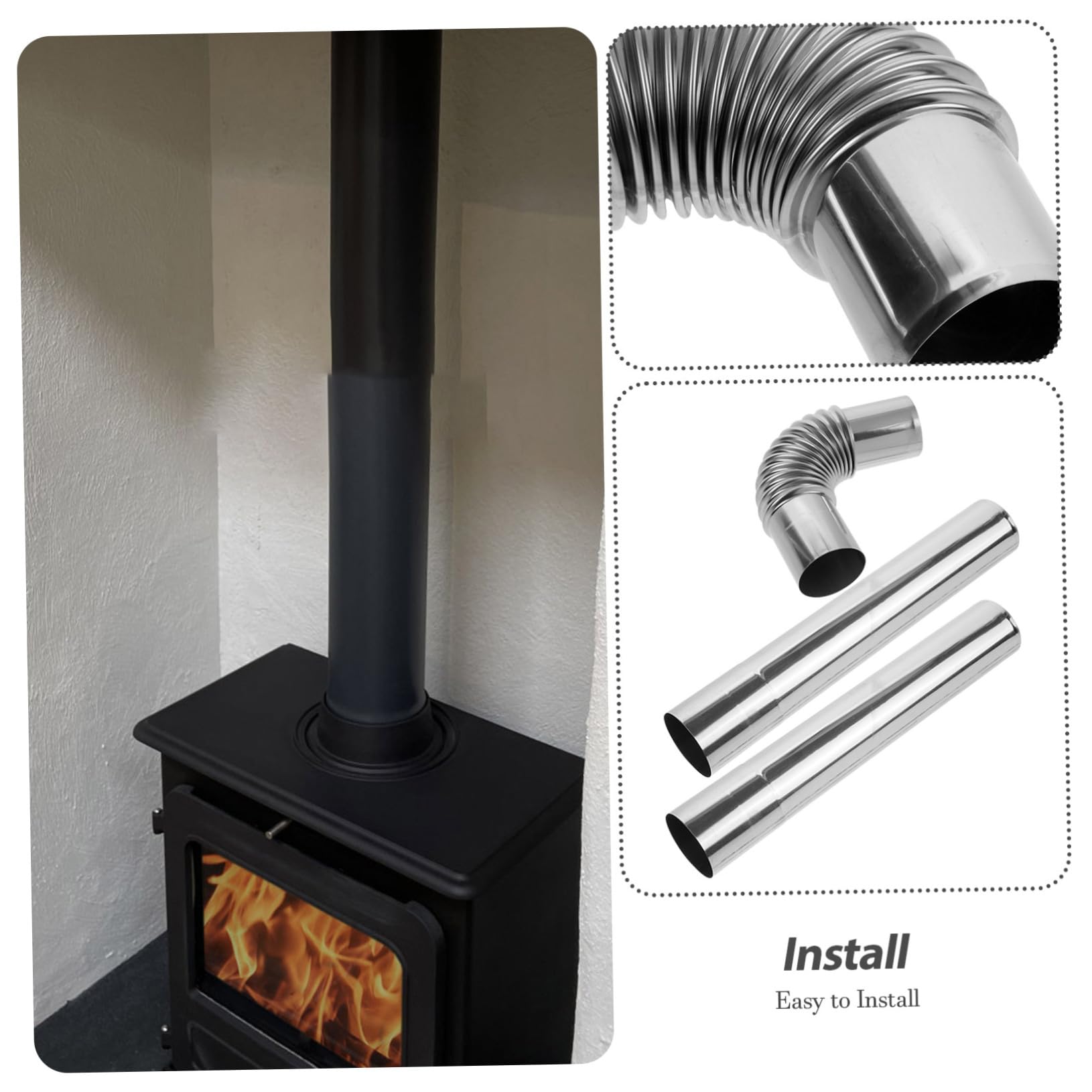 Tubo di Scarico in Acciaio Inox per Stufa Tubi per Riscaldamento Accessori per Stufa Tubo Flessibile Tubi di Sfiato per Casa