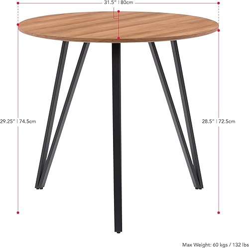 Miniatura 3 de CorLiving Ezra - Mesa de comedor con patas de hierro con parte superior de grano de madera de ingeniería marrón
