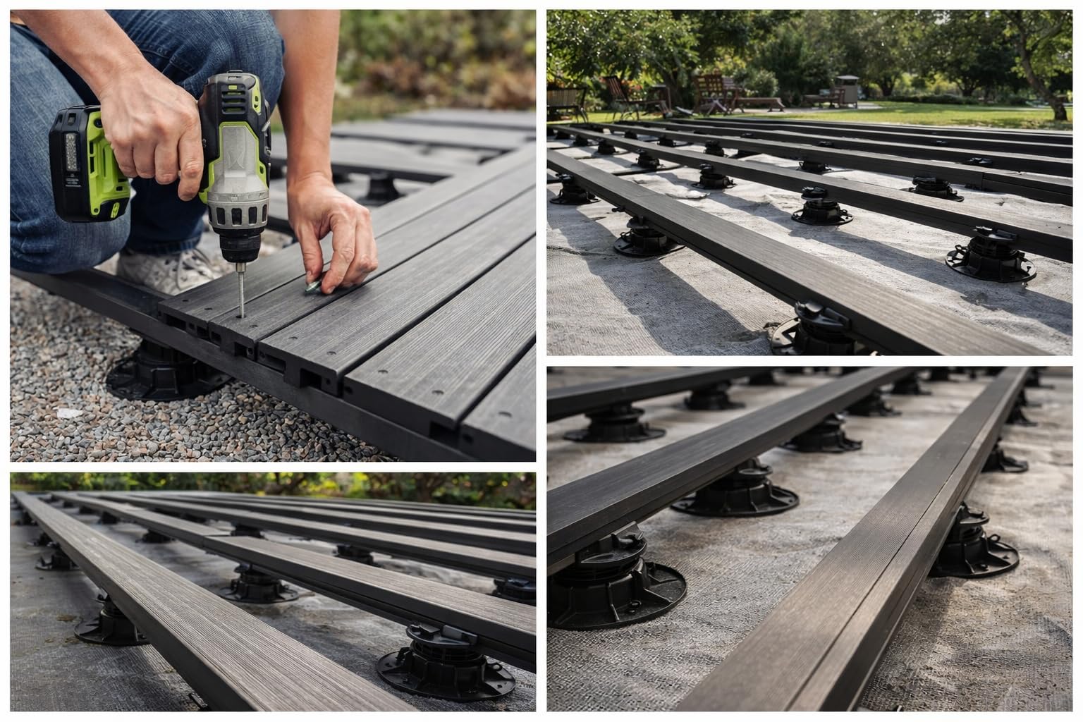 WPC Unterkonstruktion Vollmaterial 198×40×25 mm Schwarz – Terrassen Unterbau für WPC & Holz Dielen – witterungsbeständig, wasserfest, verrottungsfrei – für Terrasse, Balkon, Garten & Pool (20Stück)