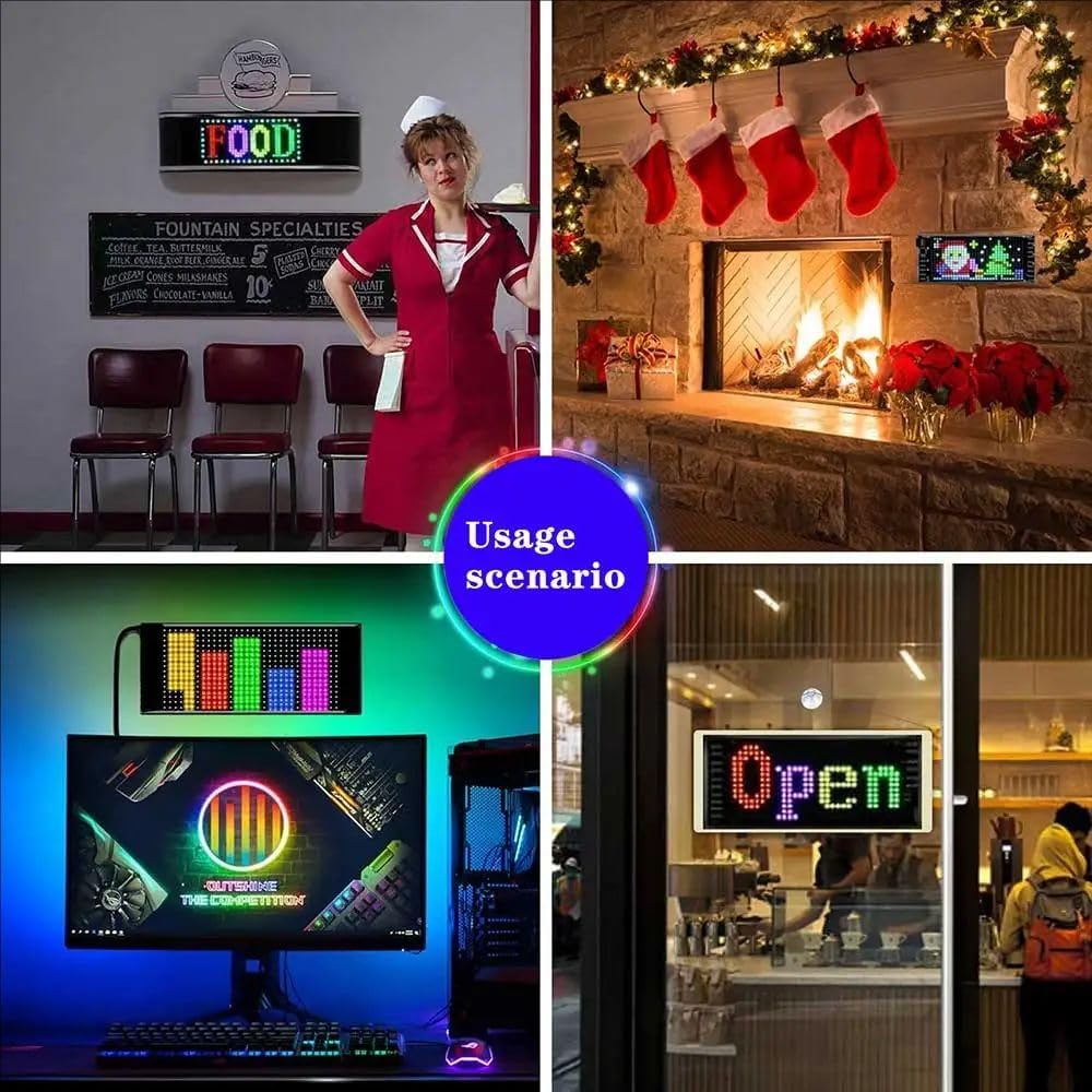 Insegna Luminosa Led Programmabile,Insegna Led Programma,92 Mm x 374 Mm Flessibile Display Led,Insegna Luminosa Led Sostegno Testo,Con Controllo Tramite App e Telecomando,Per Auto, Camion, Ecc.