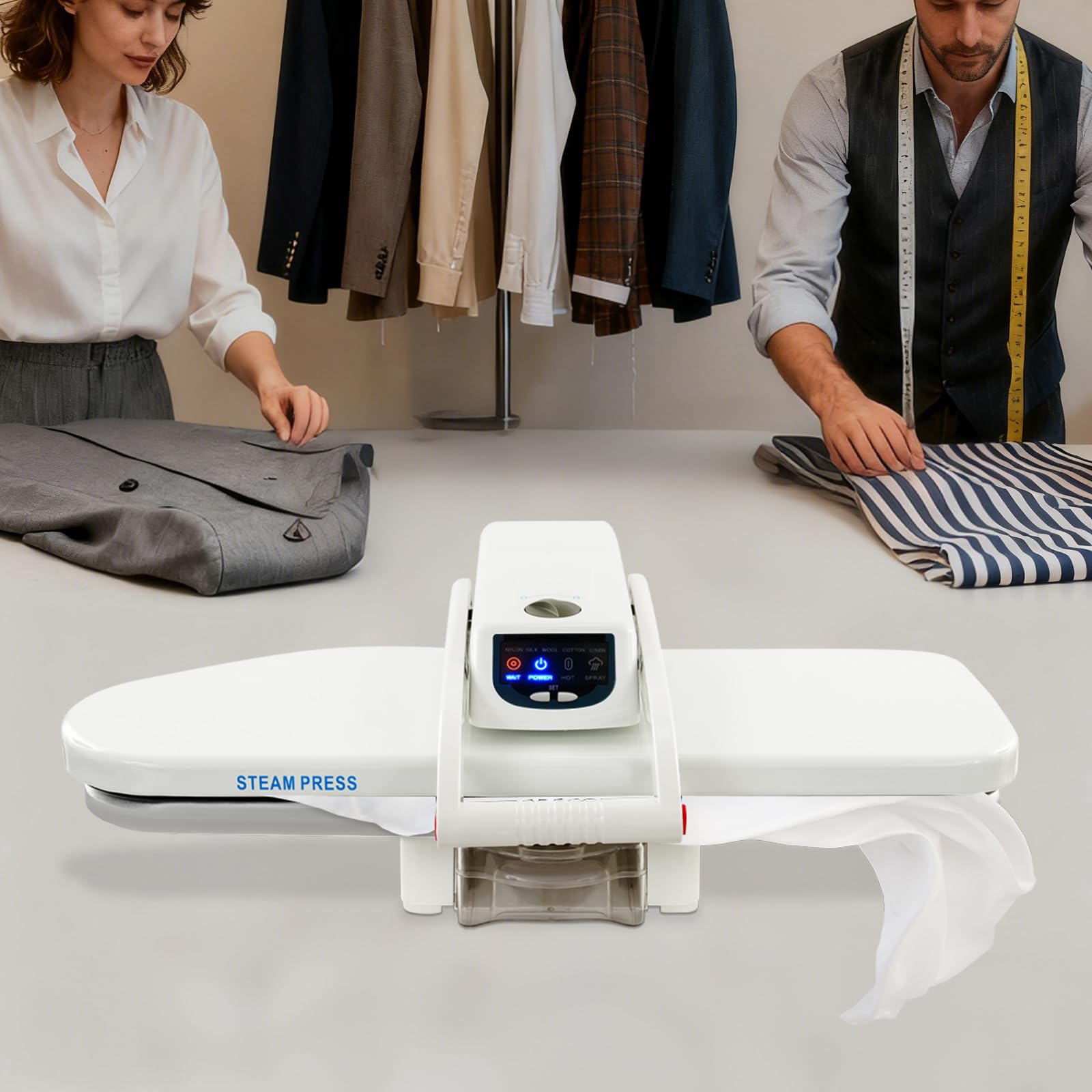 Pressa da stiro a vapore, 1600 W, professionale, con 5 programmi di stiratura, flacone spray, serbatoio dell'acqua, protezione da surriscaldamento e spegnimento automatico, lunghezza 66 cm