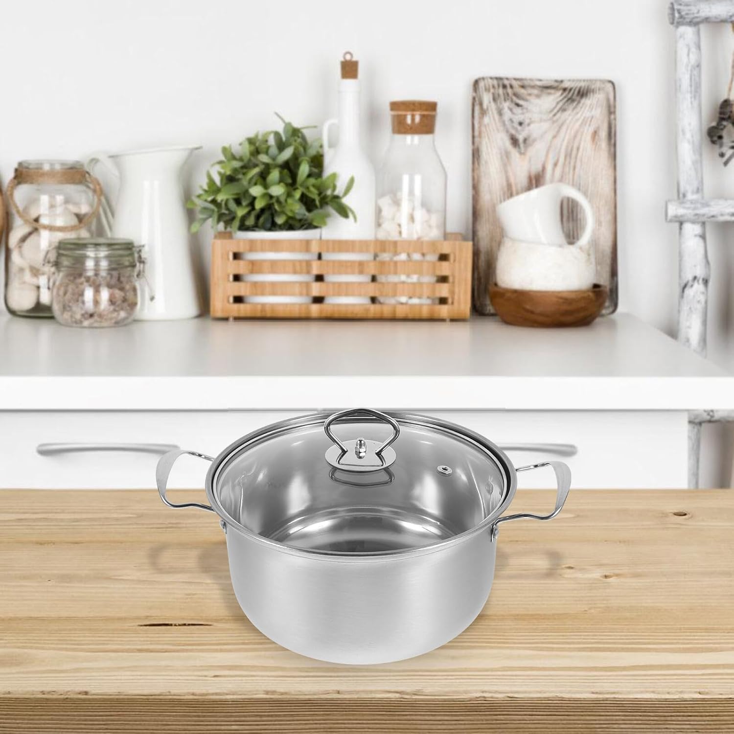 Stainless Steel Cookware Set Kitchen Pots with Thick Bottom for Even Heating Cooking Pot Pan Set with Comfortable Steel Handles