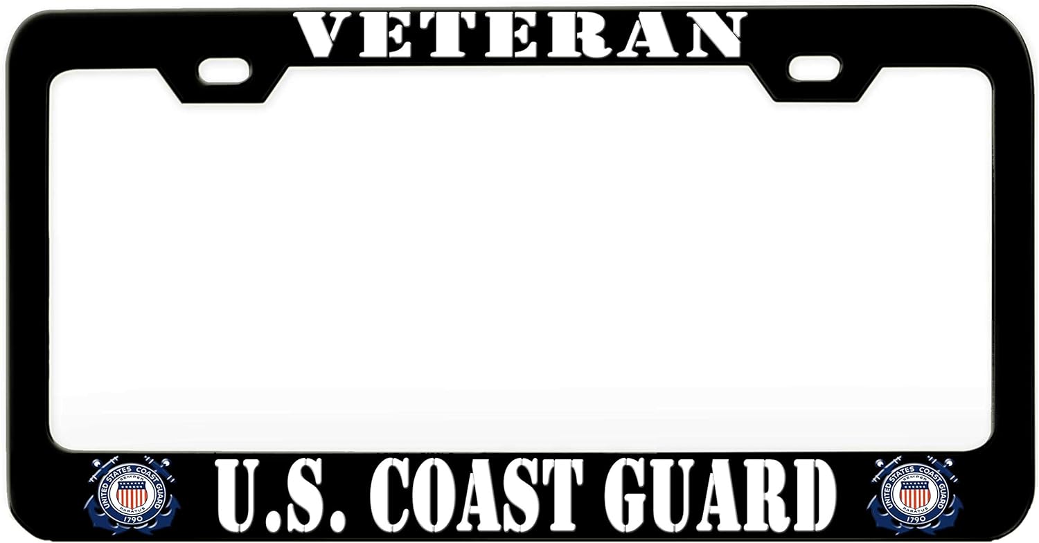 Veteran US Coast Guard US Coast Guard Black Steel Metal License Plate Frame Auto Car SUV Tag Holder, F81