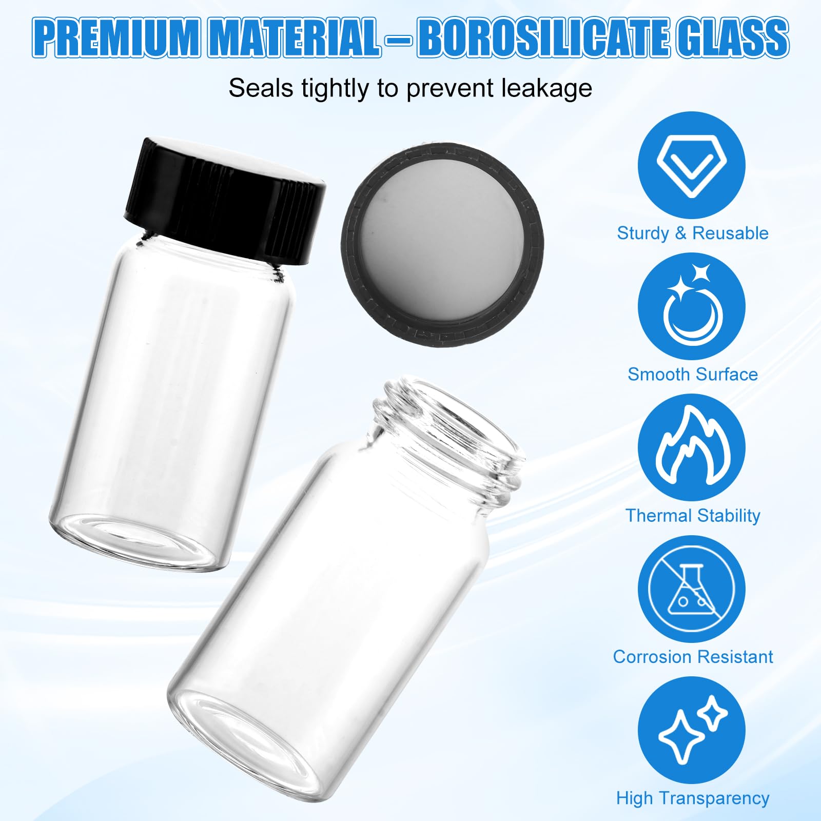 SHUESS 100 x 20 ml provette in vetro trasparente con tappo a vite, mini bottiglie di vetro borosilicato, ideali per campioni, bottiglie liquide