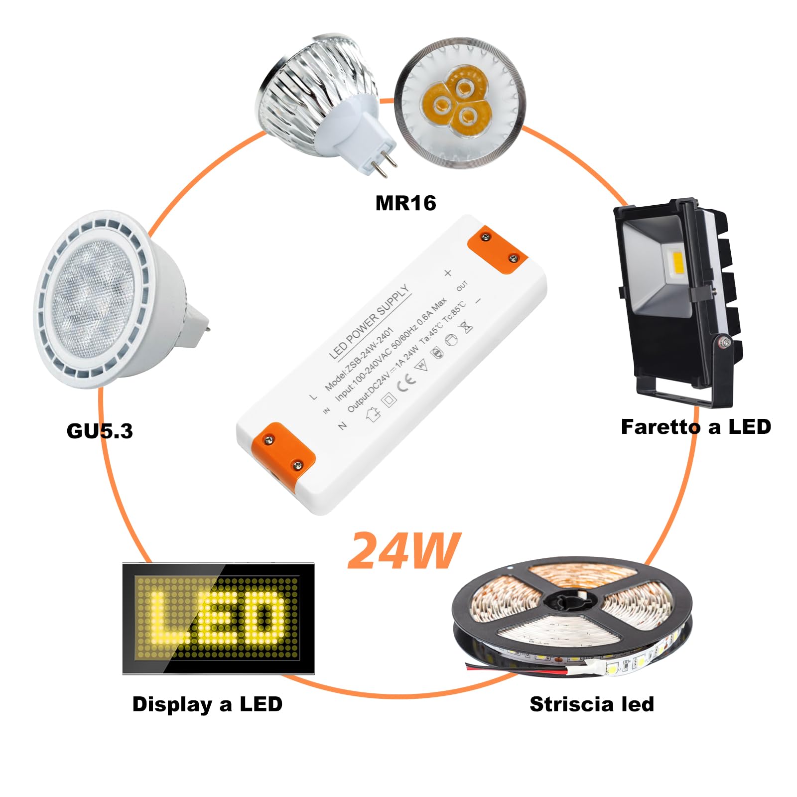 Driver Led 24w Alimentatore LED 24V 1A 24W - Trasformatore AC/DC Per Luci G4, GU5.3, MR11, MR16 Driver Led Ac Dc 24w - 10
