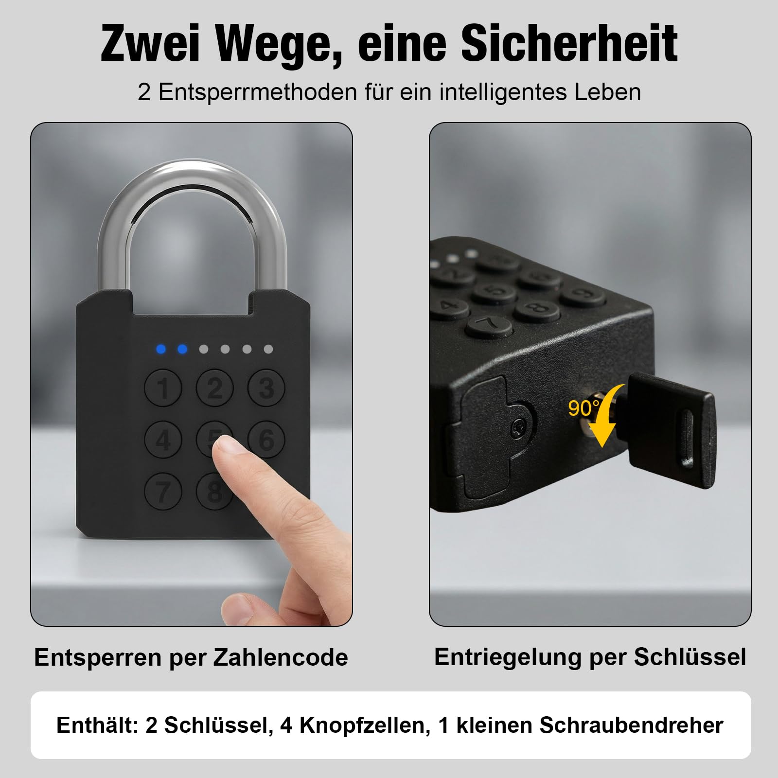Diyife Vorhängeschloss 6 Stellig, IPX5 Hochwertiges Zahlenschloss wetterfest mit 8MM Dicker Schäkel, 2 Entsperrungsmethoden mit 2 Schlüsseln, für Hof, Zaun, Garagen, Tore, Baustellentür