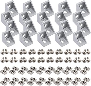 2020 Series Aluminum Profile Connector Set, 20pcs Corner Bracket, 40pcs Drop in T Nuts and Hex Screw Bolt for Slot 6mm 20S Aluminum Extrusion Profile Accessories