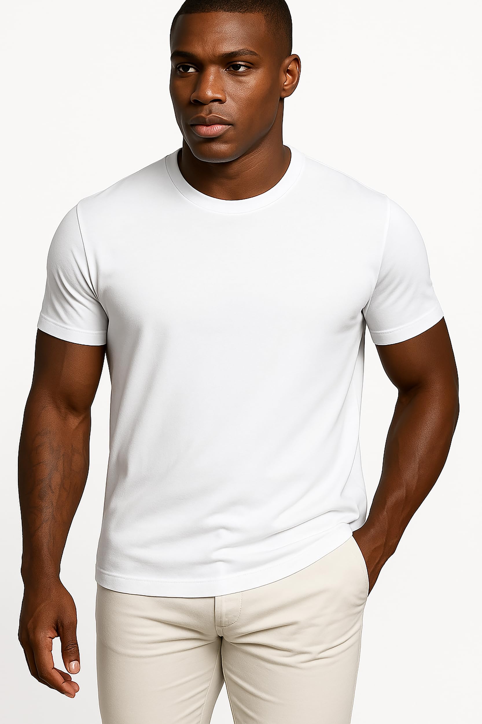 Leif Nelson LN920 - Maglietta estiva da uomo, scollo a girocollo, Slim Fit, in cotone, a maniche corte