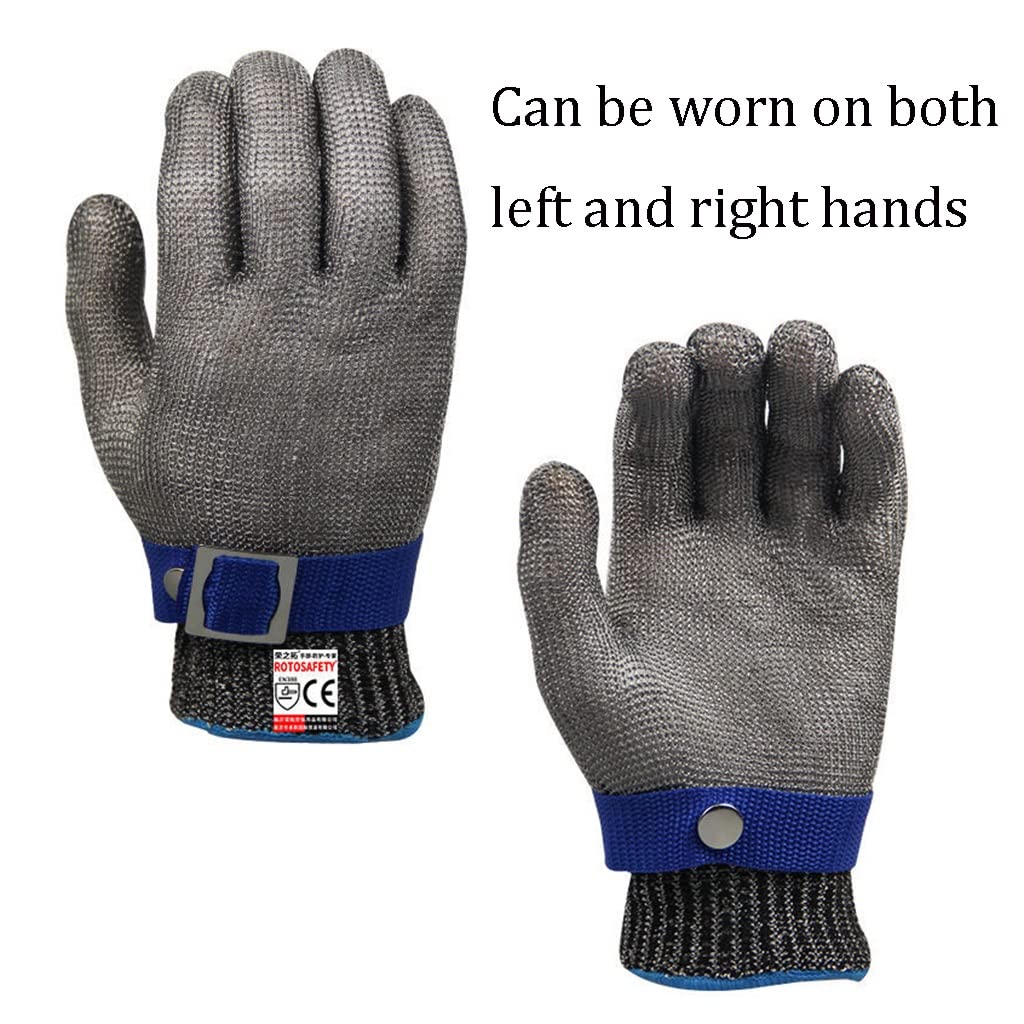 WXYZ 316 Guantes Resistentes al Corte de Alambre de Acero, Guantes de Trabajo de Seguridad Ajustables de Pulsera, protección de Nivel 5 (Size : 2pcs/XL)