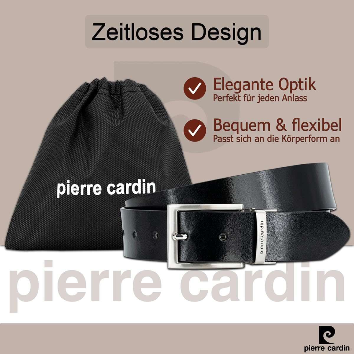 Pierre Cardin Wende-Gürtel Herren Rindleder schwarz-braun