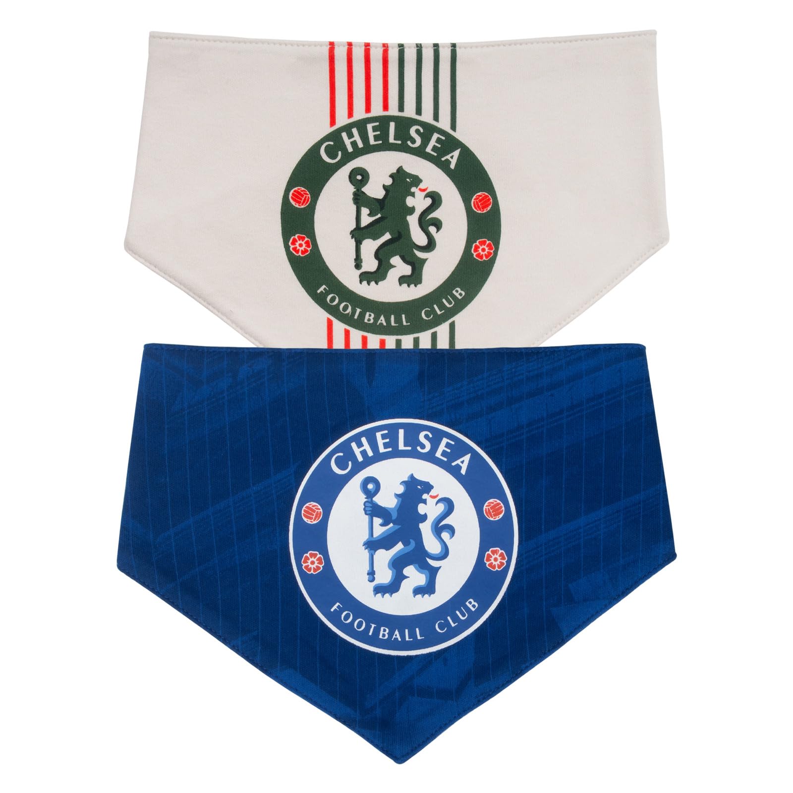 Chelsea Baby Bandana Bibs 2 Pack - Official Football Gift, Blue/Off-White, One Size