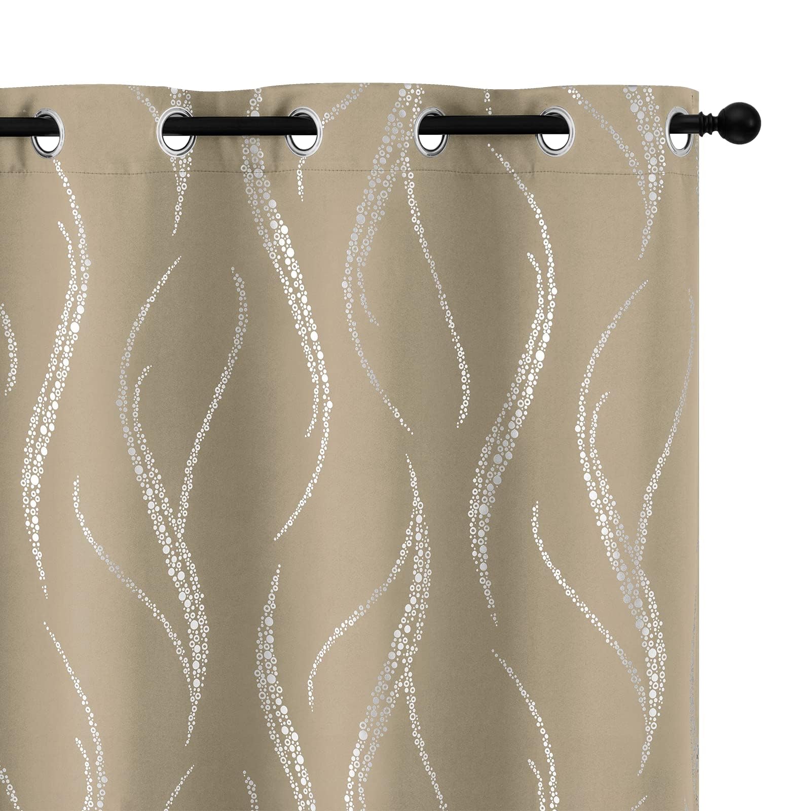 Yakamok Room Darkening Curtains 63 Inches Long 2 Panels for Living Room Thermal Insulated Blackout Drapes with Dots Silver for Bedroom, Grommet Top (52W x 72L Inch, Set of 2, Natural) — image 1