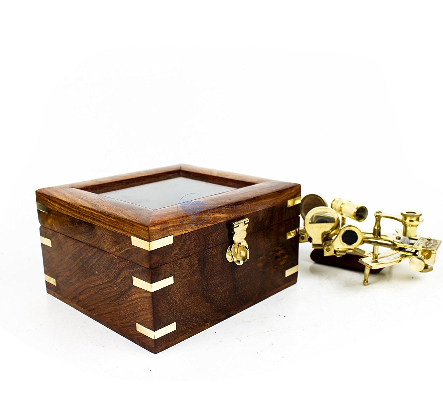 White Starline 5" Premium Nautical Brass Sextant with Deluxe Rosewood Crafted Glass Case | Wooden Box | Maritime Reproduced Collectibles | Children's Gift | Nagina International (Polished)