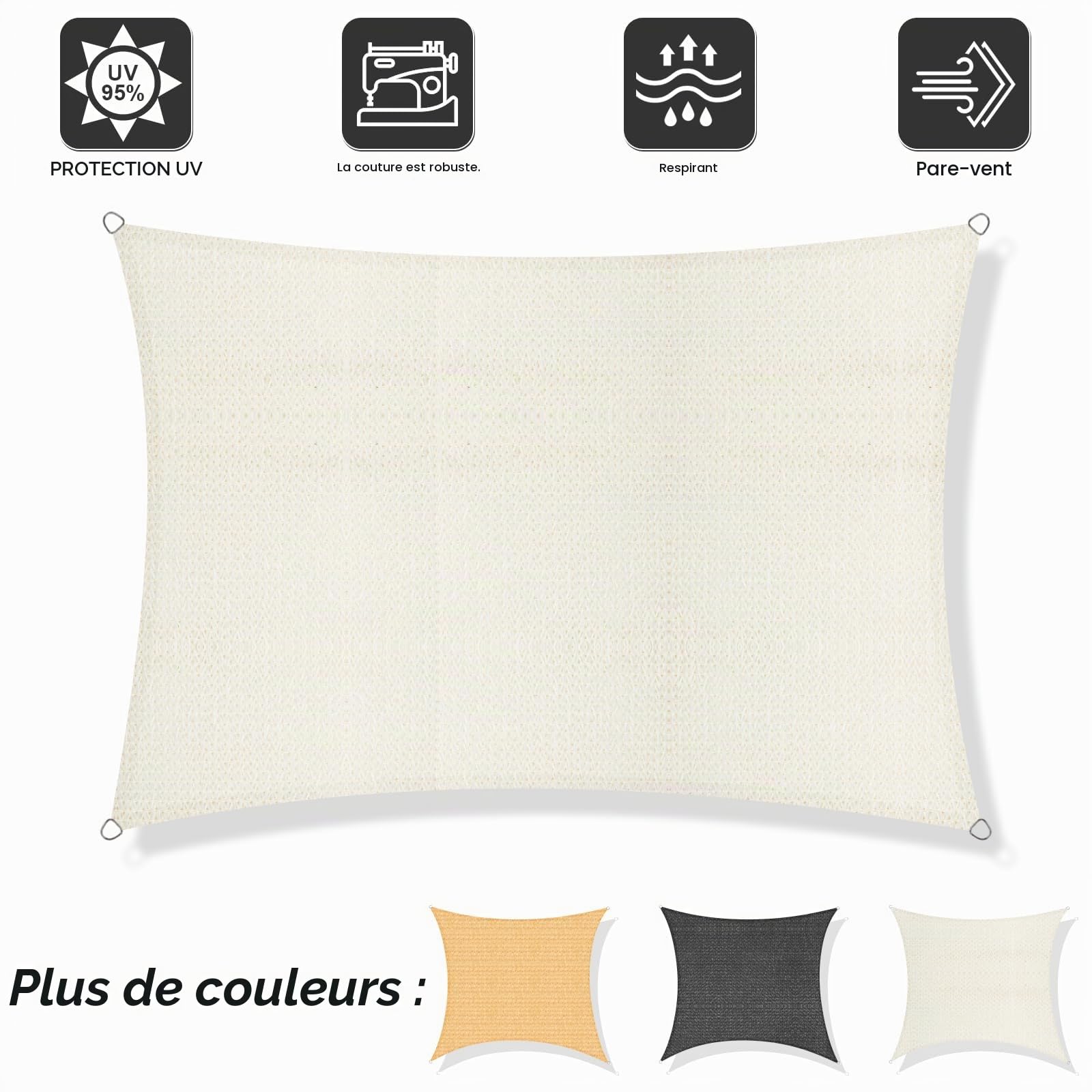 Sunnylaxx 3x4m Voile d'Ombrage Rectangulaire,UV Protection Crème