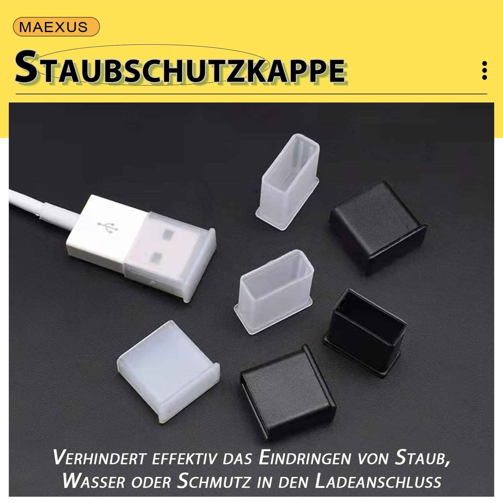 MAEXUS Nasadka ochronna USB, zestaw 36 wtyczek przeciwpyłowych, ochrona przed kurzem USB C, stoper przeciwpyłowy typu C, miękka osłona na port micro USB, osłona ochronna do portu USB, USB A, typ C