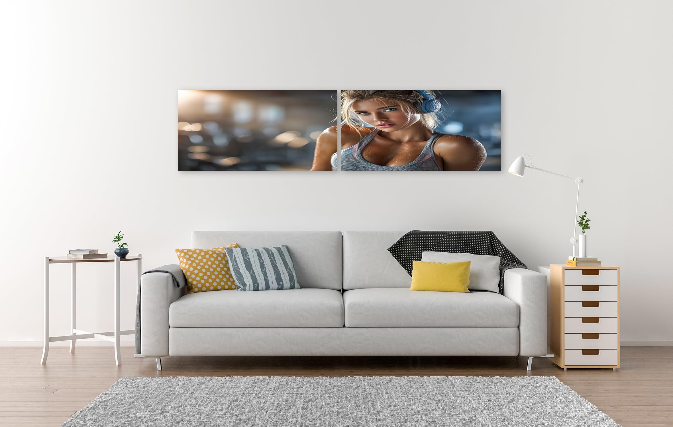 islandburner Quadro su tela Donna sportiva in palestra – Poster motivazionale per gli amanti del fitness – 2 pezzi