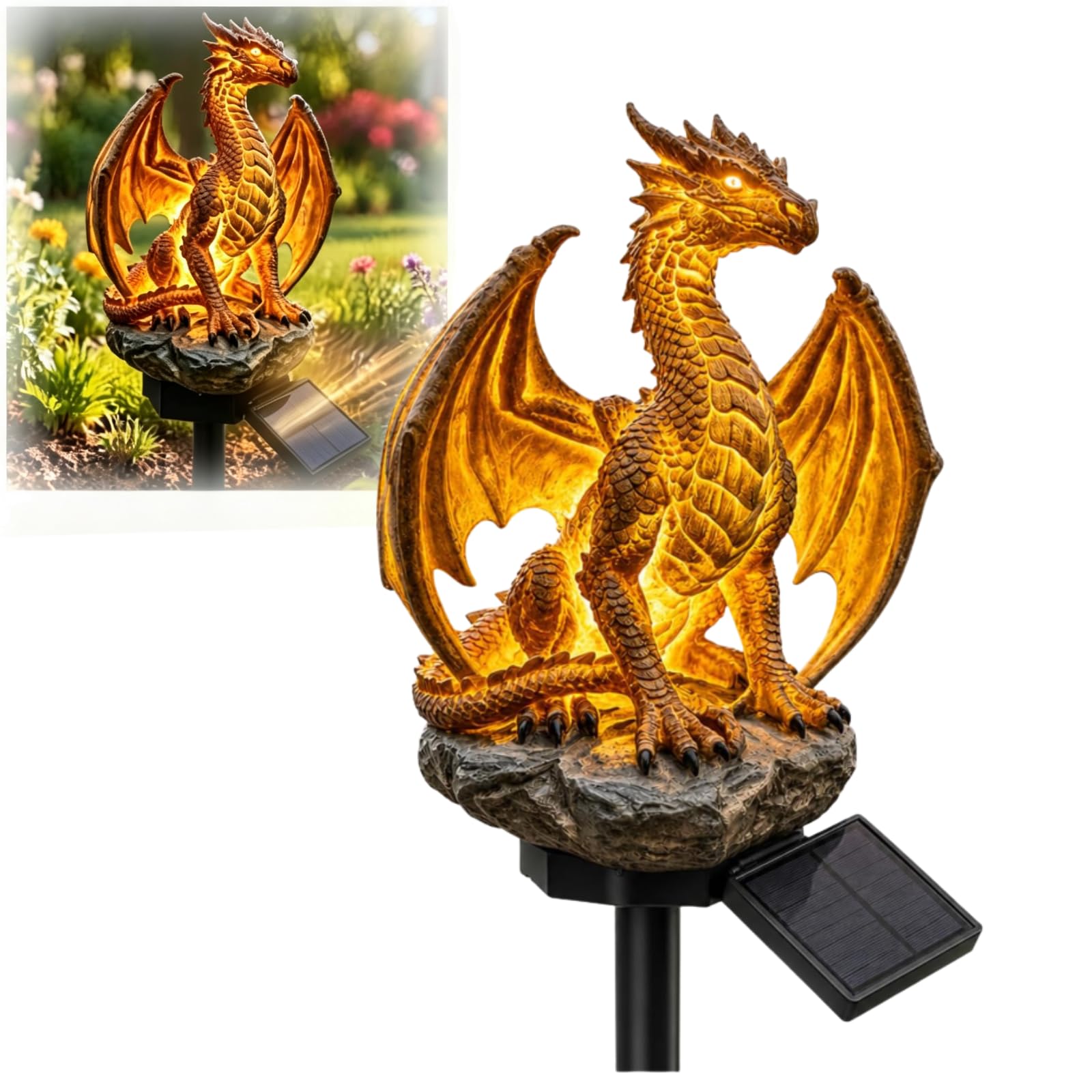Dragon Solar Garden Light Stake Dragon Legacy Golden Ember Edition (B)